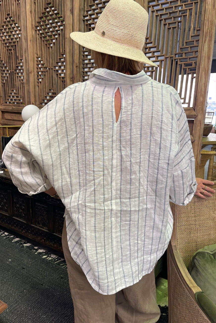 Tarranto Linen Blouse with Lurex Stripe