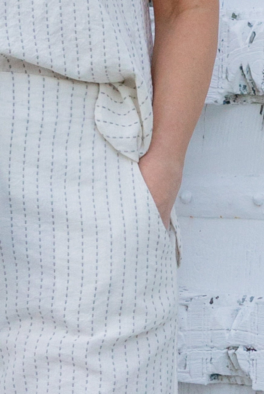 Naples Cotton Pants with Decorative Stitch Detail