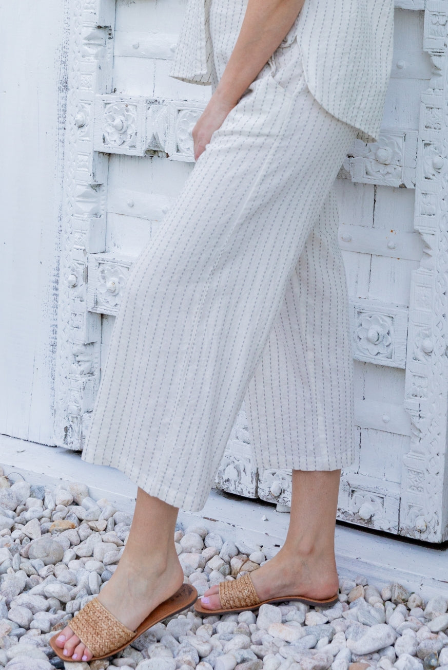 Naples Cotton Pants with Decorative Stitch Detail