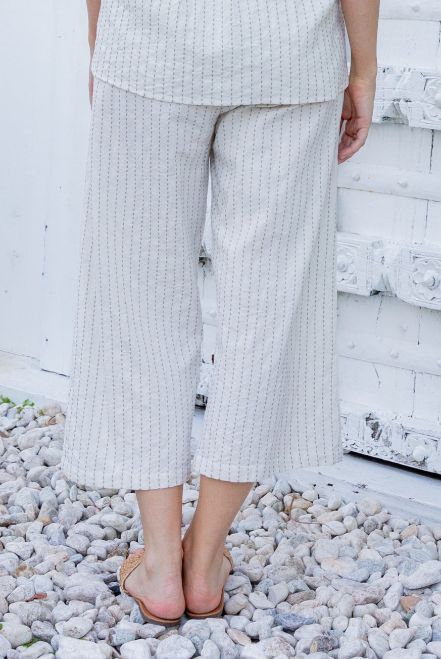 Naples Cotton Pants with Decorative Stitch Detail