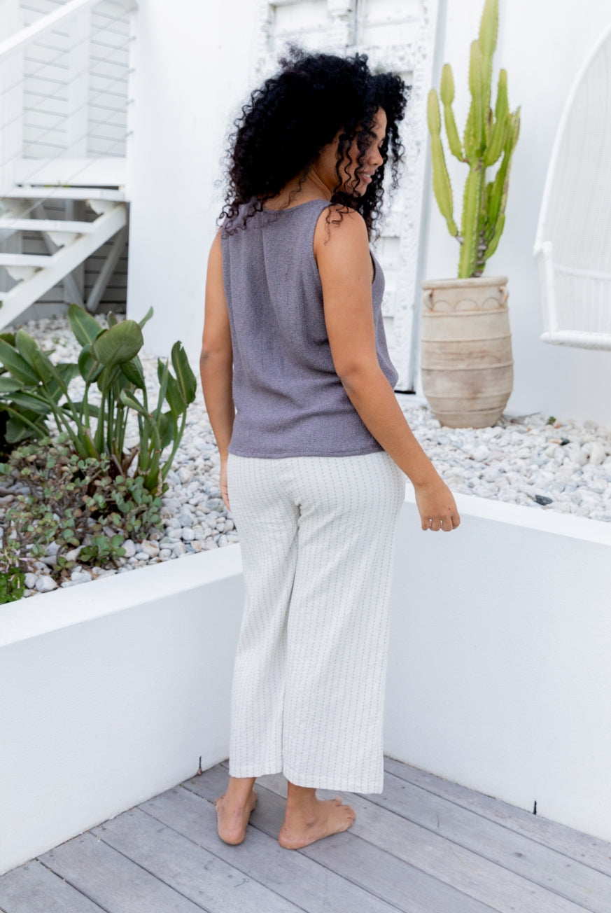 Naples Cotton Pants with Decorative Stitch Detail