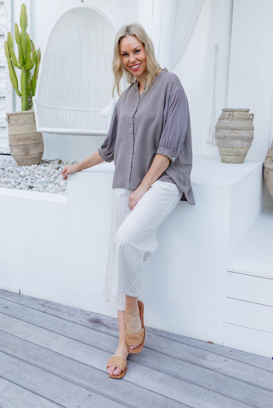 Naples Cotton Pants with Decorative Stitch Detail