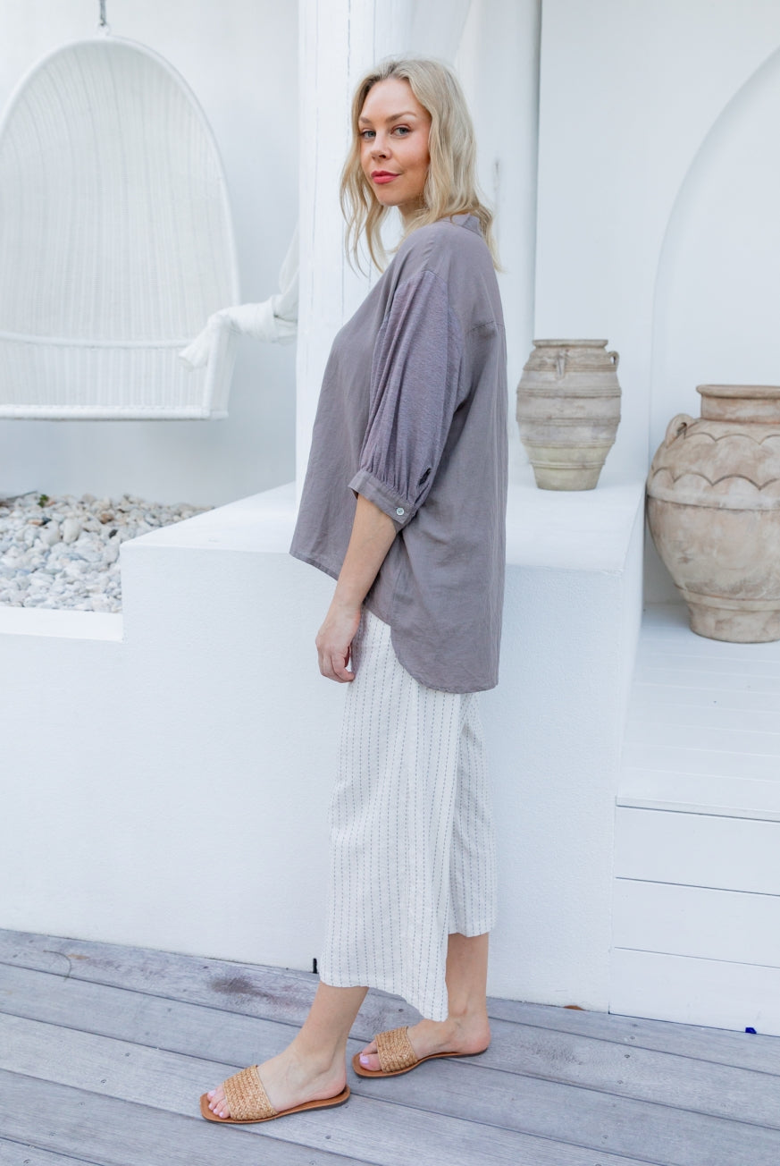 Naples Cotton Pants with Decorative Stitch Detail