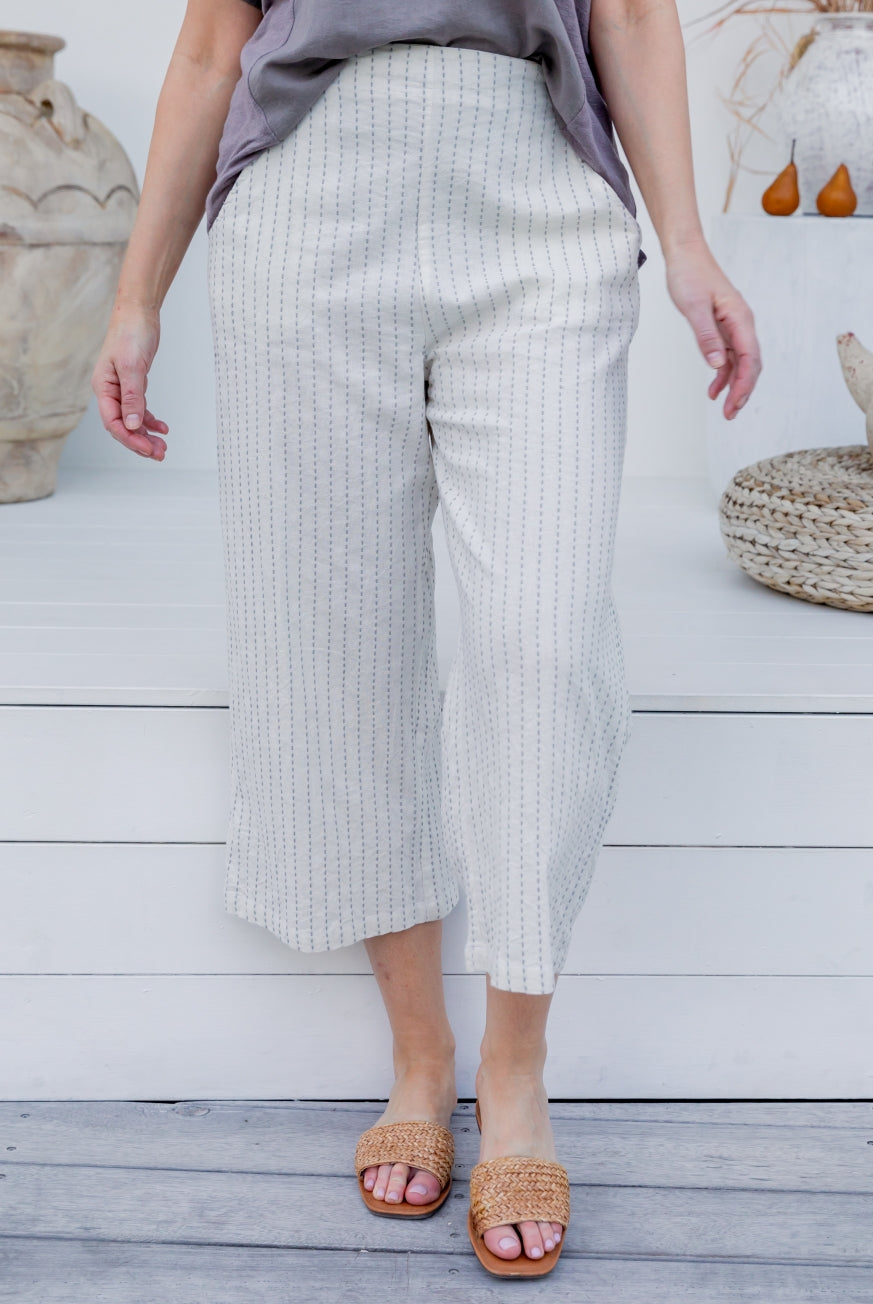 Naples Cotton Pants with Decorative Stitch Detail
