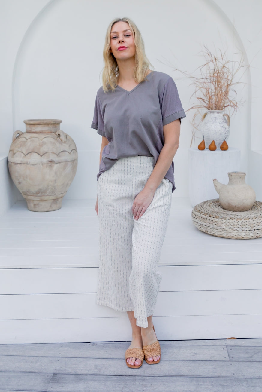 Naples Cotton Pants with Decorative Stitch Detail