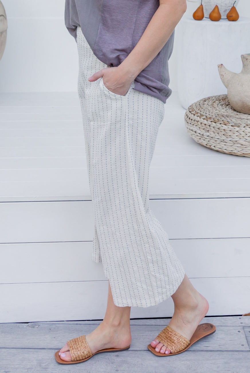 Naples Cotton Pants with Decorative Stitch Detail