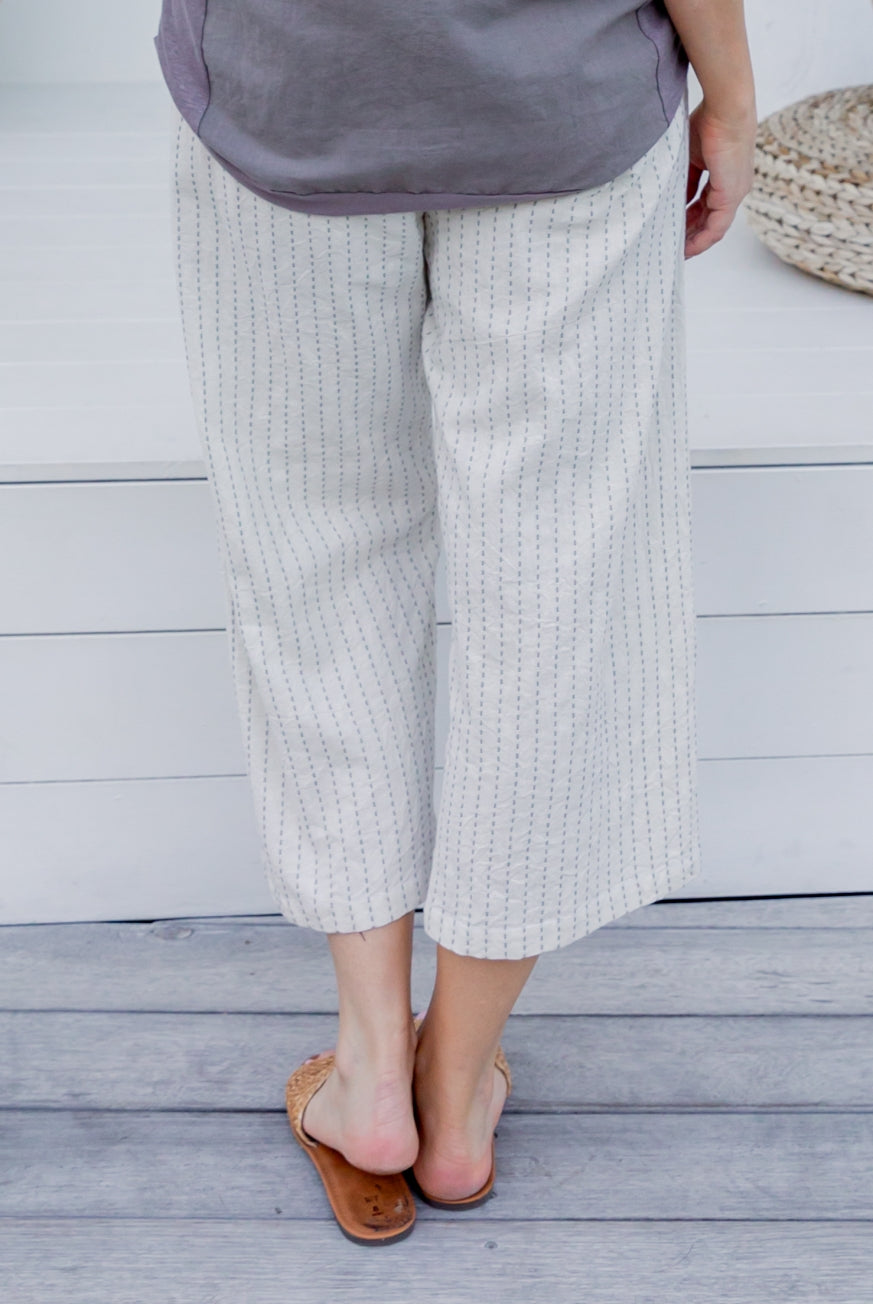 Naples Cotton Pants with Decorative Stitch Detail
