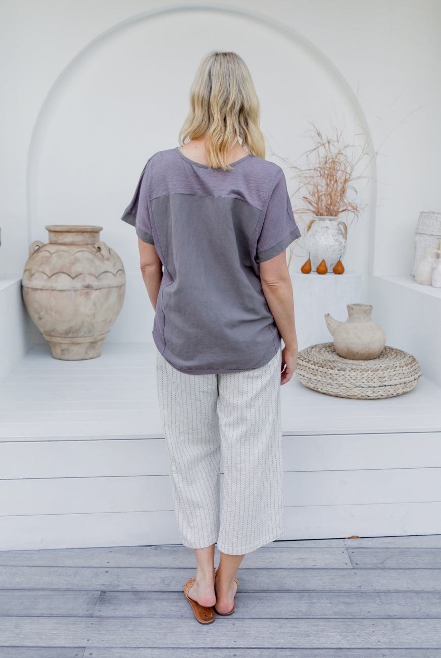 Naples Cotton Pants with Decorative Stitch Detail