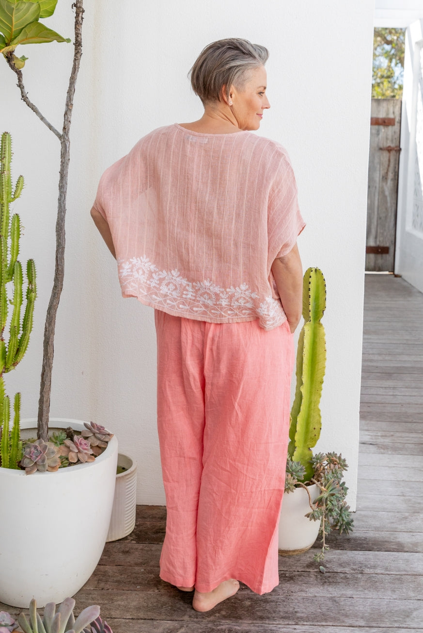 Embroidered Linen Gauze Floaty Top