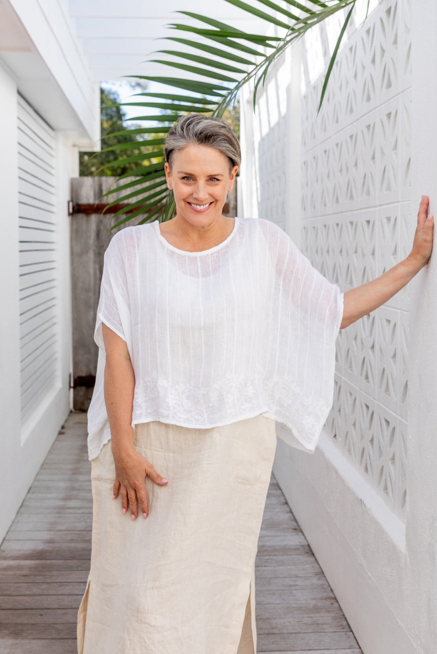 Embroidered Linen Gauze Floaty Top