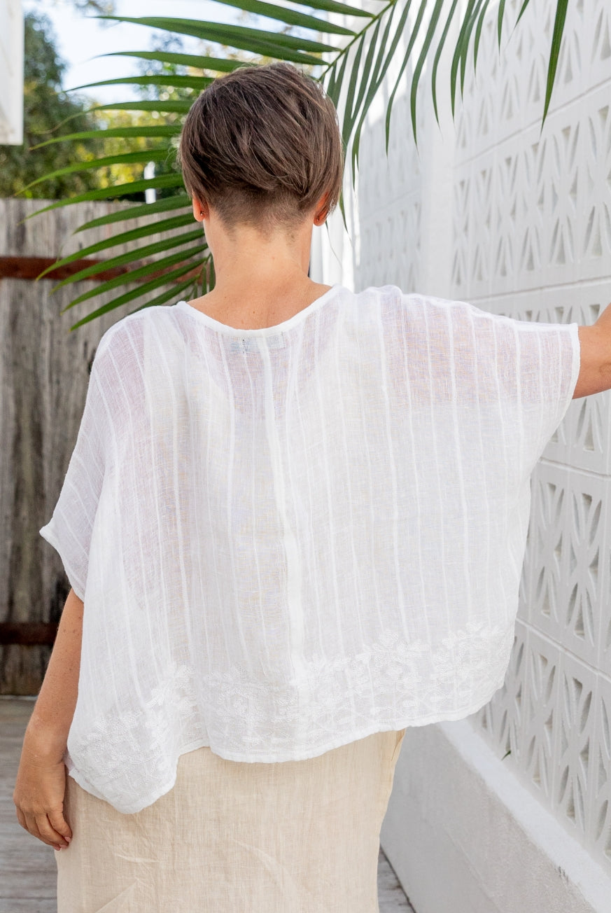 Embroidered Linen Gauze Floaty Top