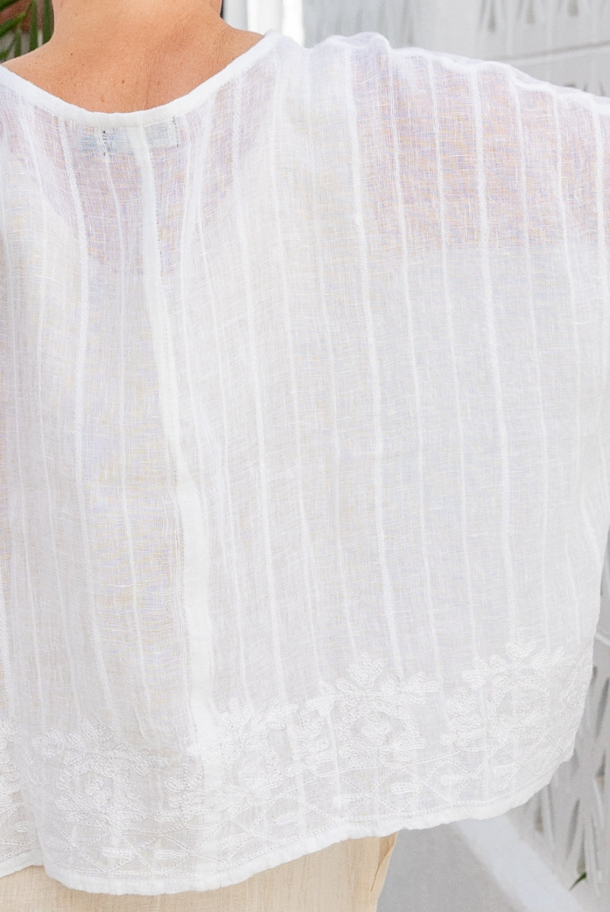 Embroidered Linen Gauze Floaty Top