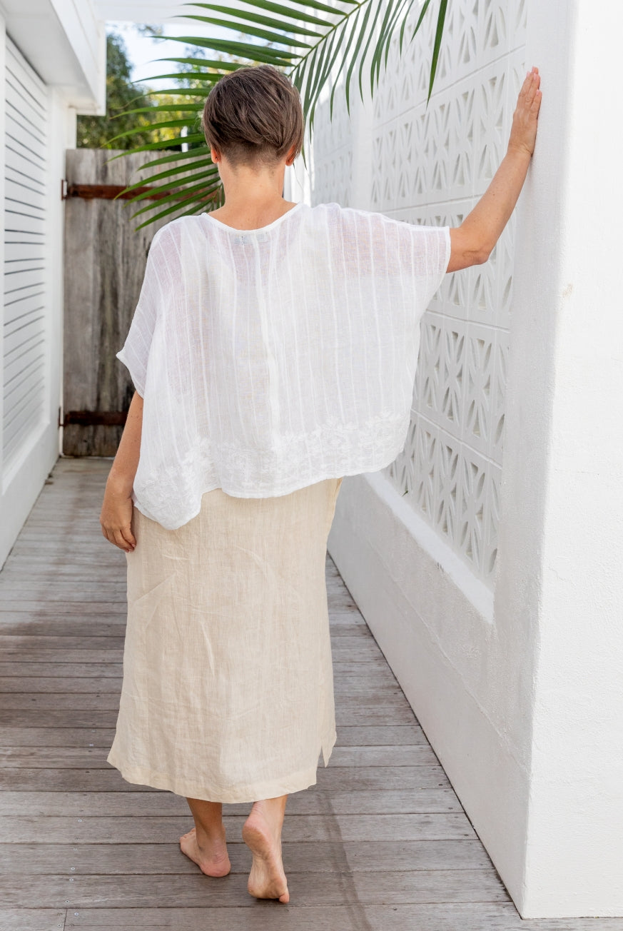 Embroidered Linen Gauze Floaty Top
