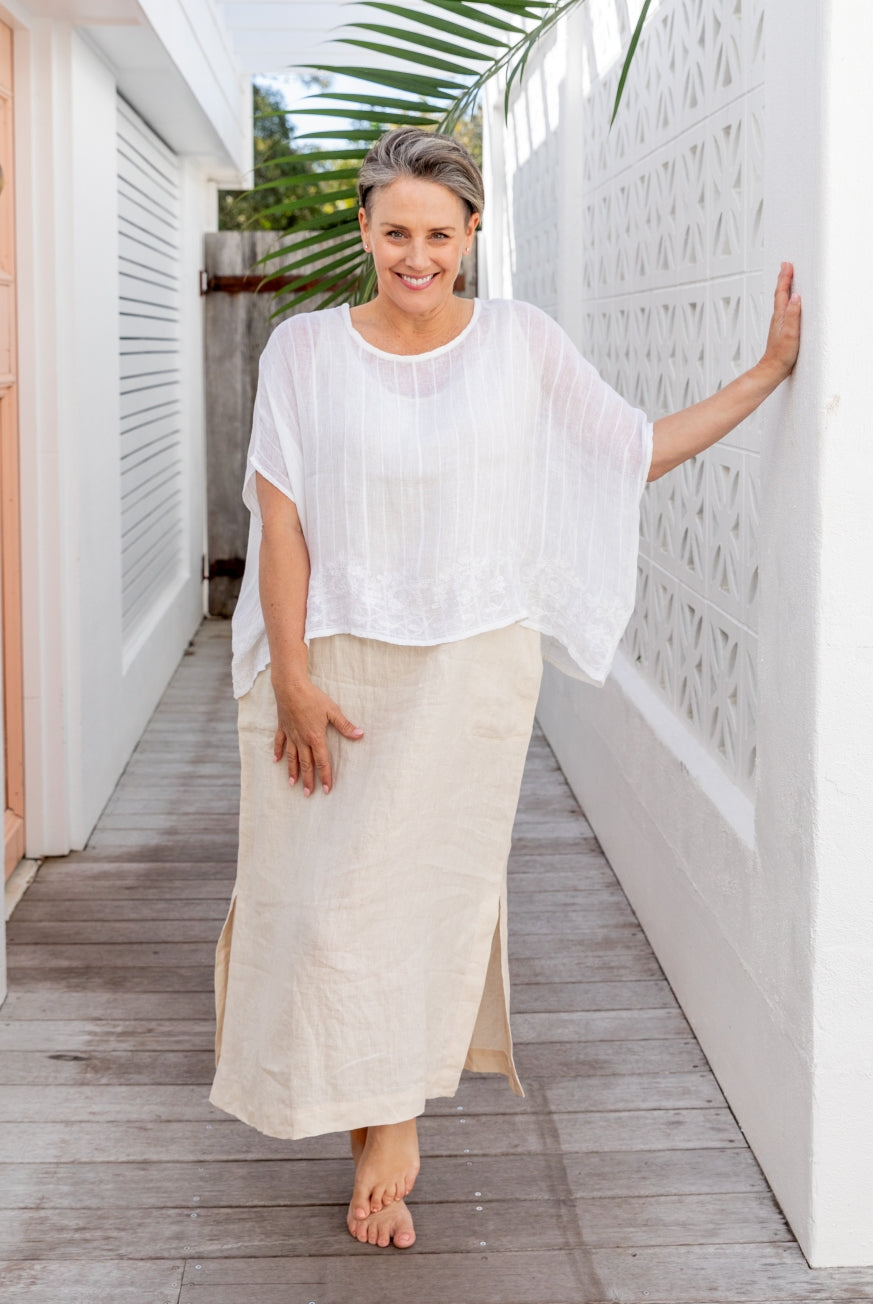 Embroidered Linen Gauze Floaty Top