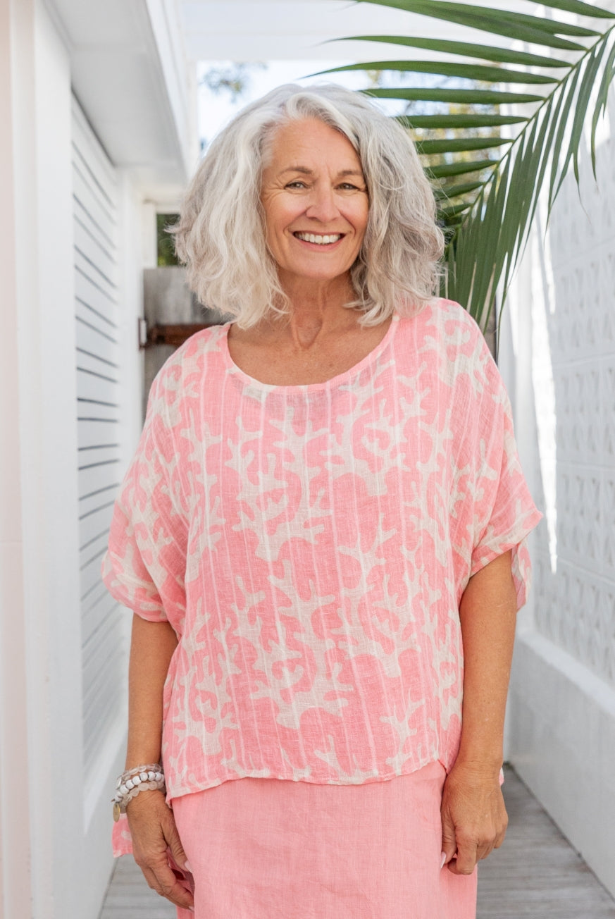 Coral Linen Gauze Floaty Top