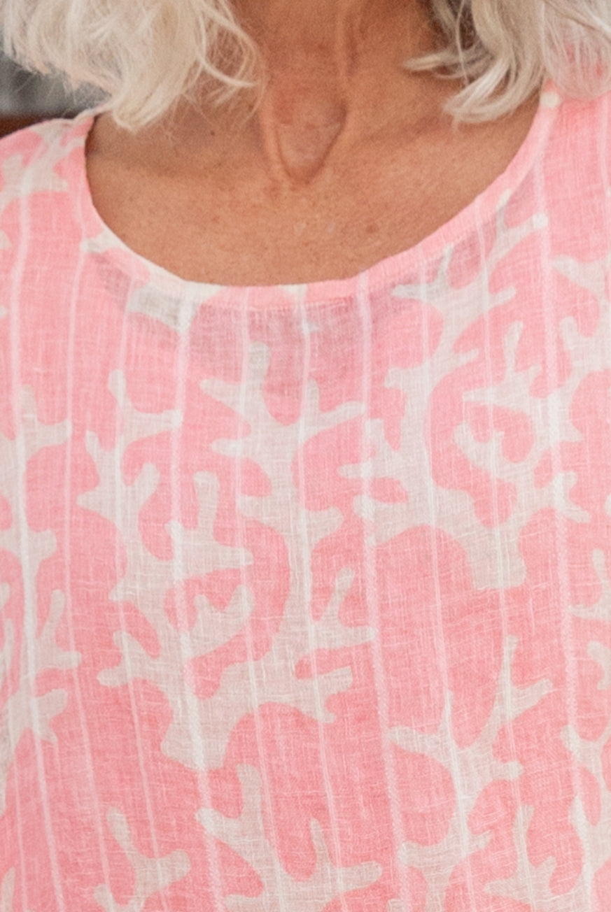 Coral Linen Gauze Floaty Top