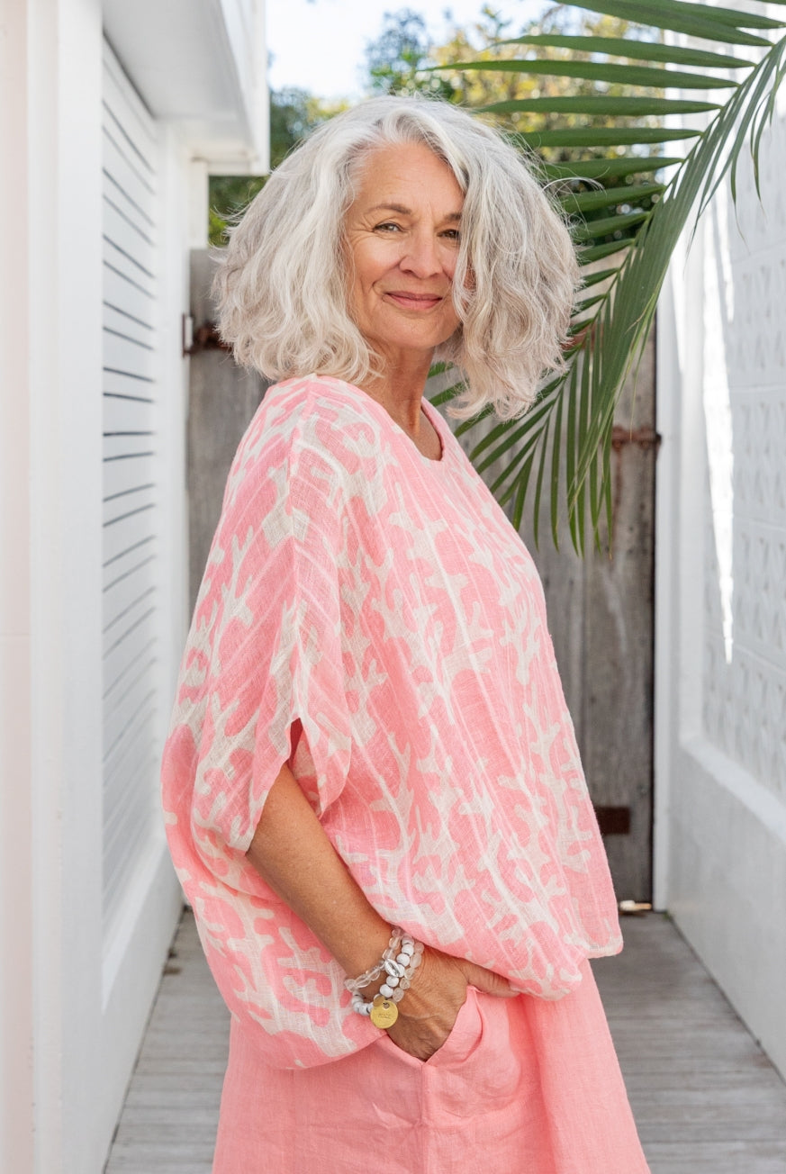 Coral Linen Gauze Floaty Top