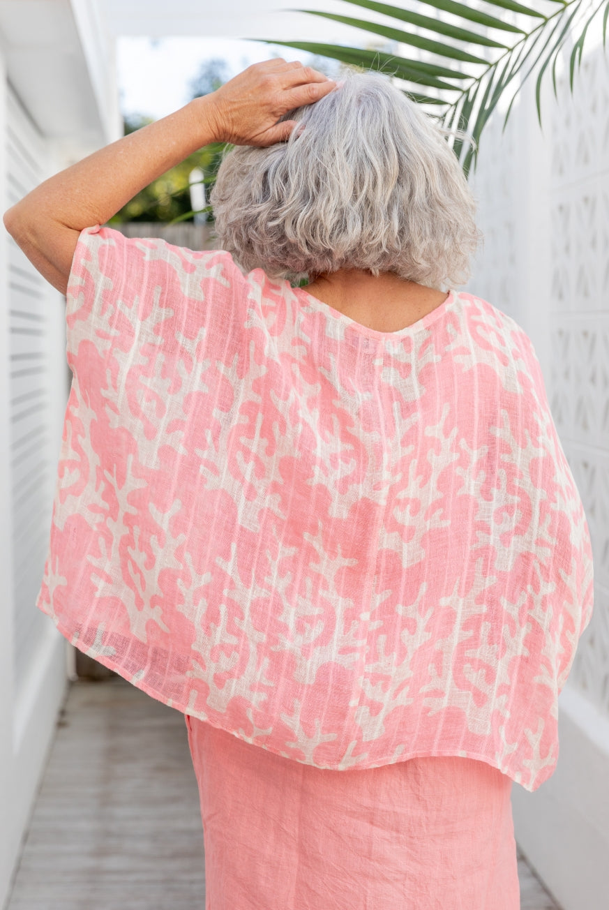 Coral Linen Gauze Floaty Top