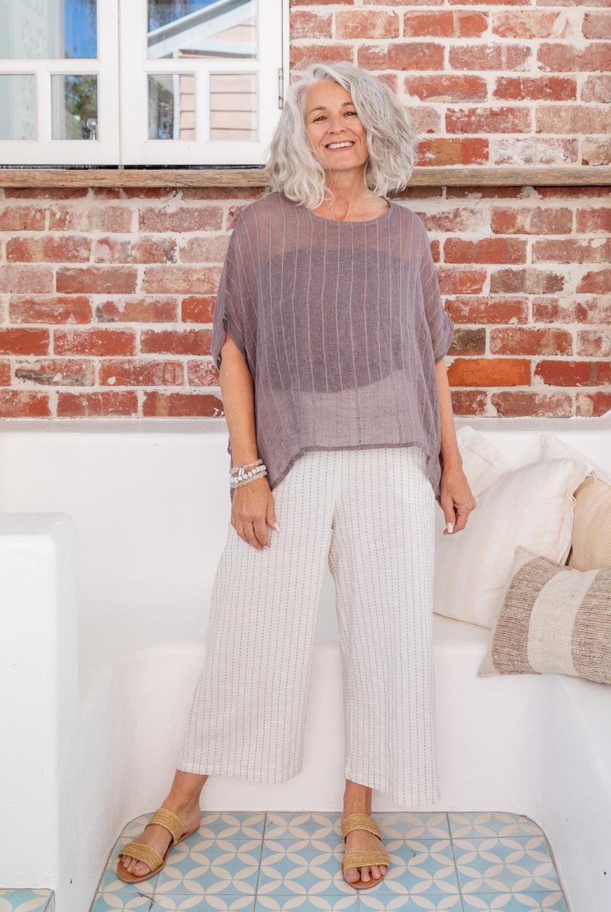 Naples Cotton Pants with Decorative Stitch Detail