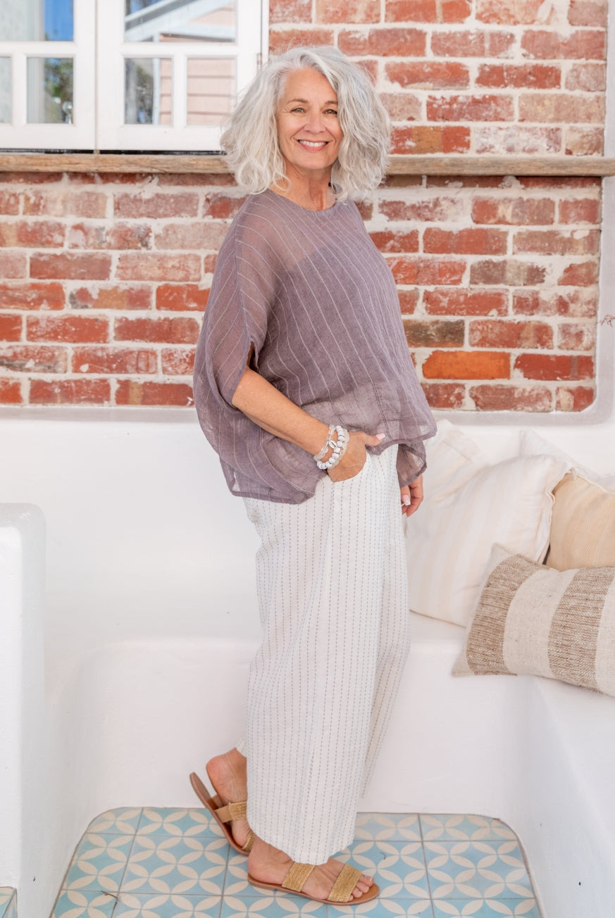 Naples Cotton Pants with Decorative Stitch Detail
