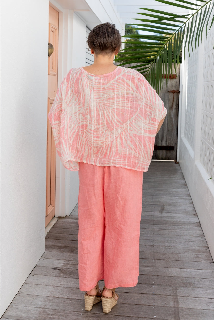 Palm Leaf Venice Linen Gauze Floaty Top