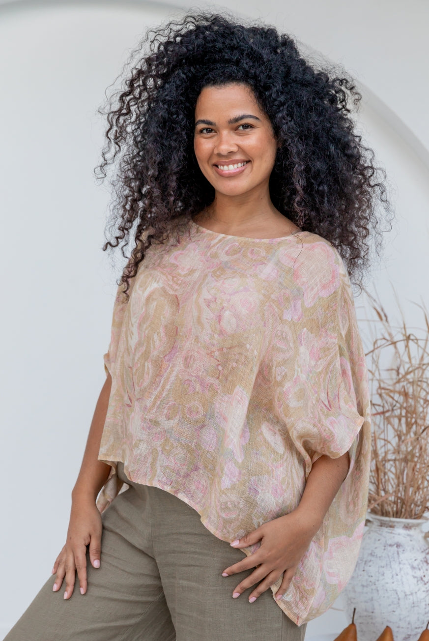 Venice Printed Linen Gauze Floaty Top