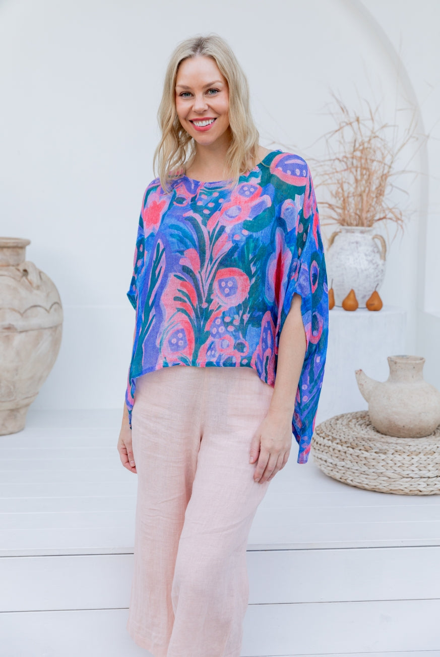 Venice Printed Linen Gauze Floaty Top