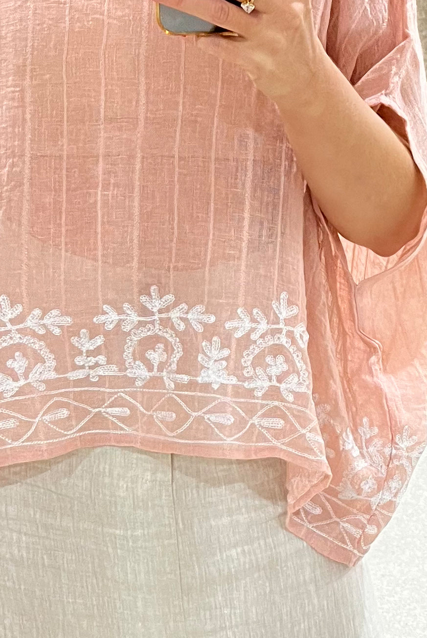 Embroidered Linen Gauze Floaty Top