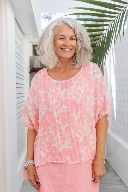 Coral Linen Gauze Floaty Top