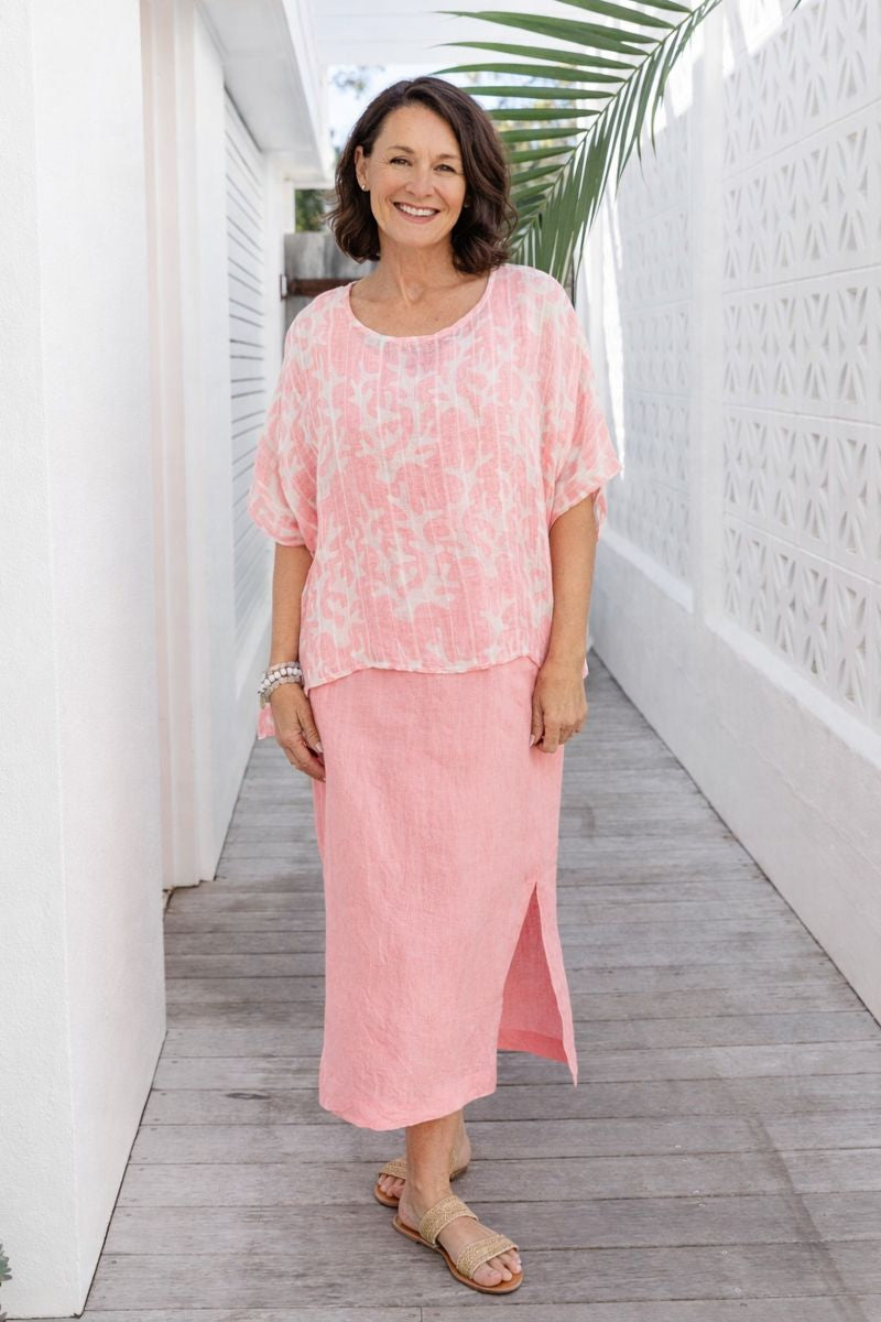 Coral Linen Gauze Floaty Top