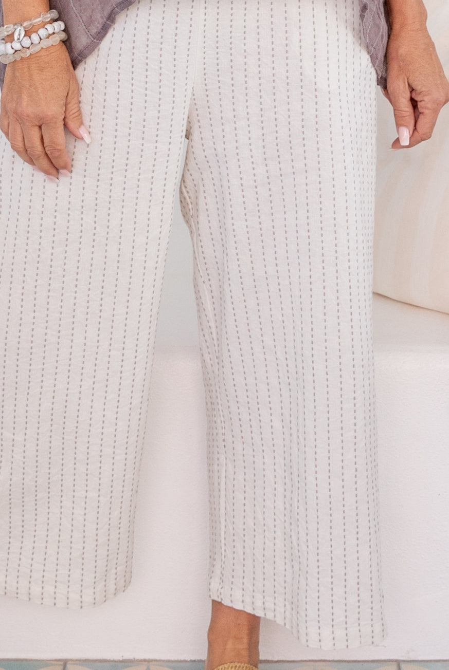 Naples Cotton Pants with Decorative Stitch Detail