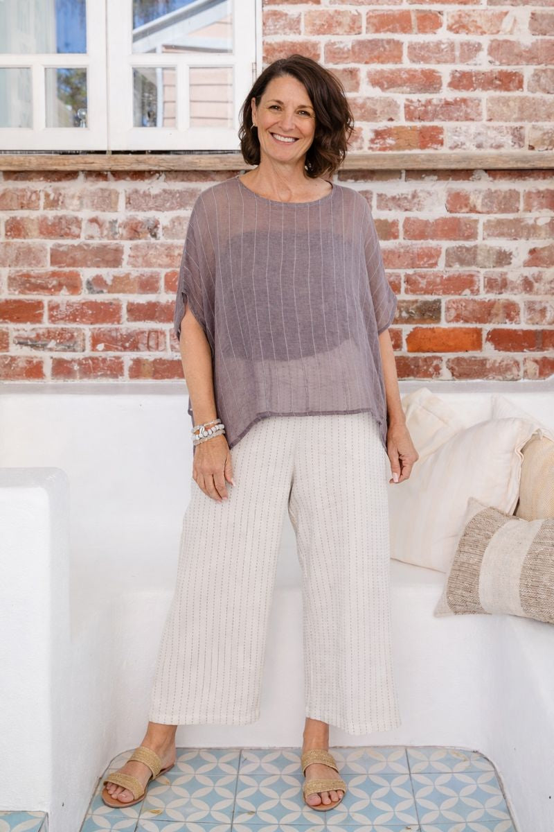 Naples Cotton Pants with Decorative Stitch Detail